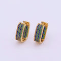 18K Gold plated Blue & Green Ocean Micro Paved CZ Front-Facing Oblong Hoop Earrings in Gold & Silver | AD851 AD852