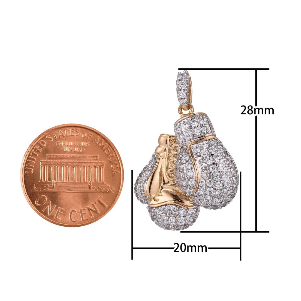 18k Gold plated Boxing Glove Necklace Pendant Boxer Micro Pave CZ Boxer Glove Charm Sport champion Bails Findings for Jewelry Making H-864 - DLUXCA