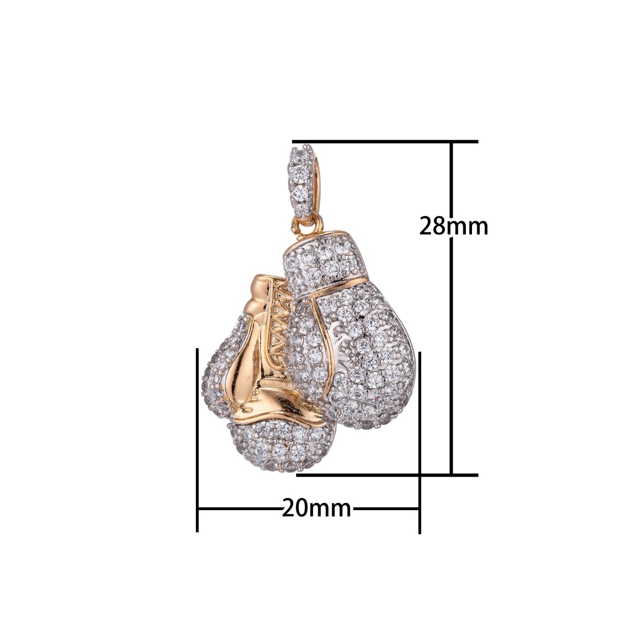 18k Gold plated Boxing Glove Necklace Pendant Boxer Micro Pave CZ Boxer Glove Charm Sport champion Bails Findings for Jewelry Making H-864 - DLUXCA