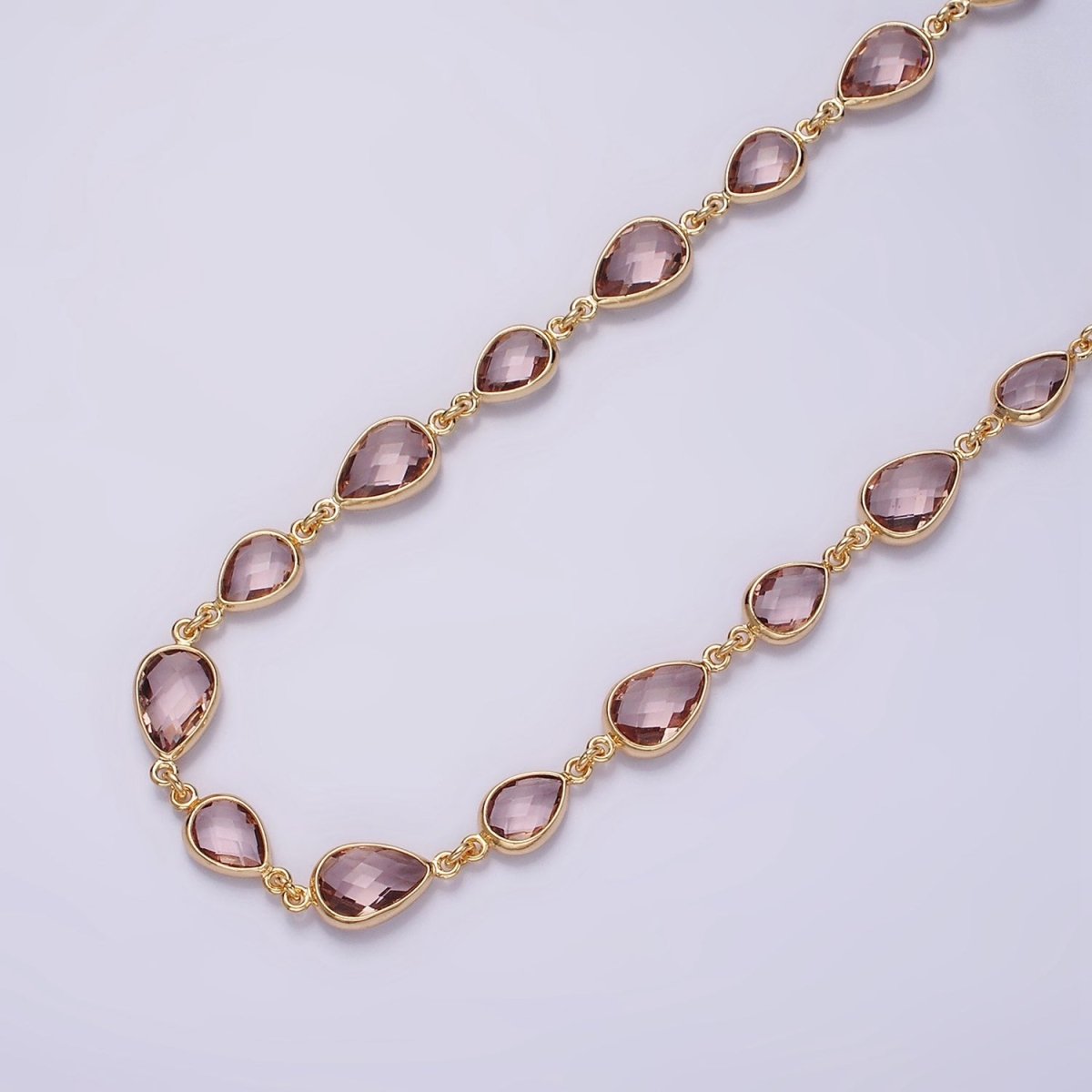 18K Gold plated Brown, Purple, Blue, Green CZ Multifaceted Teardrop Designed Unfinished Chain | ROLL-1430 to ROLL-1433 Clearance Pricing