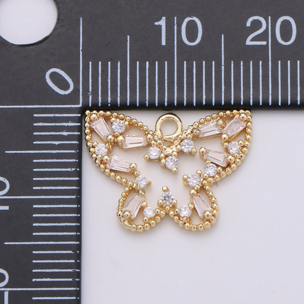 18k Gold plated Butterfly Charm Baguette Cubic Butterfly Pendant Mariposa Butterfly Charms for Necklace Earring Bracelet Charm D-406 - DLUXCA