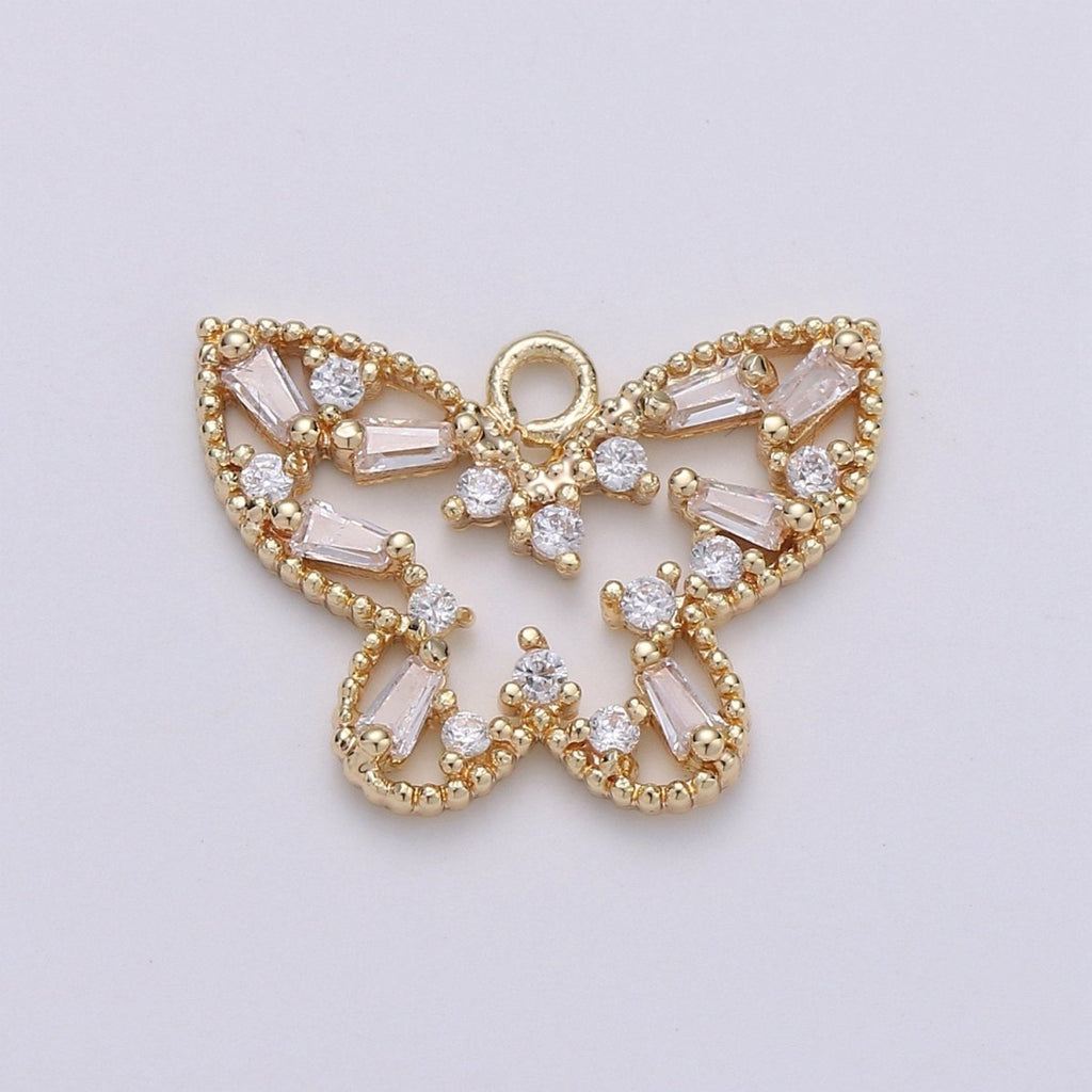 18k Gold plated Butterfly Charm Baguette Cubic Butterfly Pendant Mariposa Butterfly Charms for Necklace Earring Bracelet Charm D-406 - DLUXCA