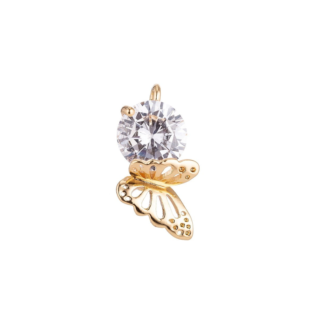 18K Gold plated Butterfly Hanging on solitaire Crystal Cubic Zirconia Bracelet Delicate Necklace Pendant Earring Gift for Jewelry Making C-143 - DLUXCA