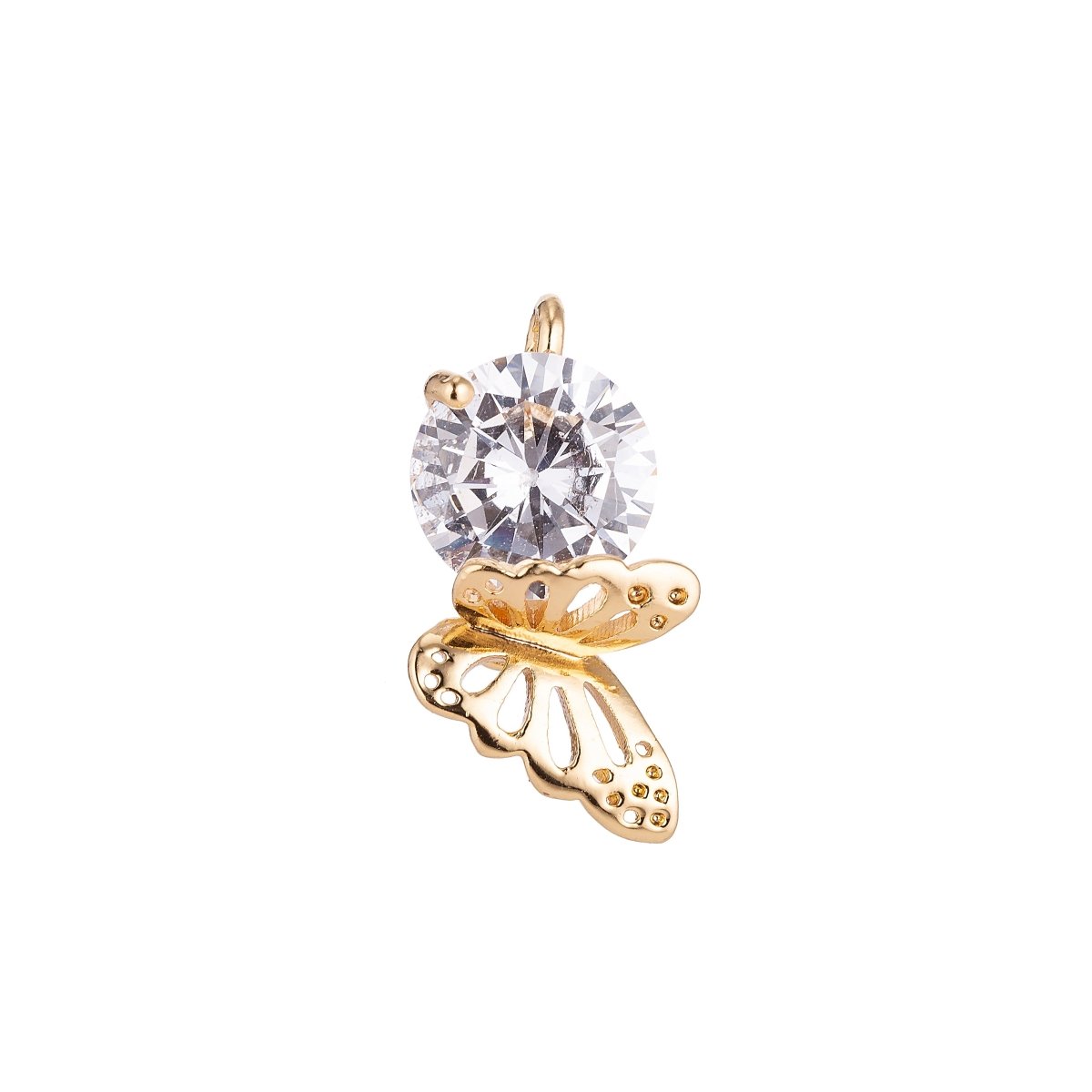 18K Gold plated Butterfly Hanging on solitaire Crystal Cubic Zirconia Bracelet Delicate Necklace Pendant Earring Gift for Jewelry Making C-143 - DLUXCA