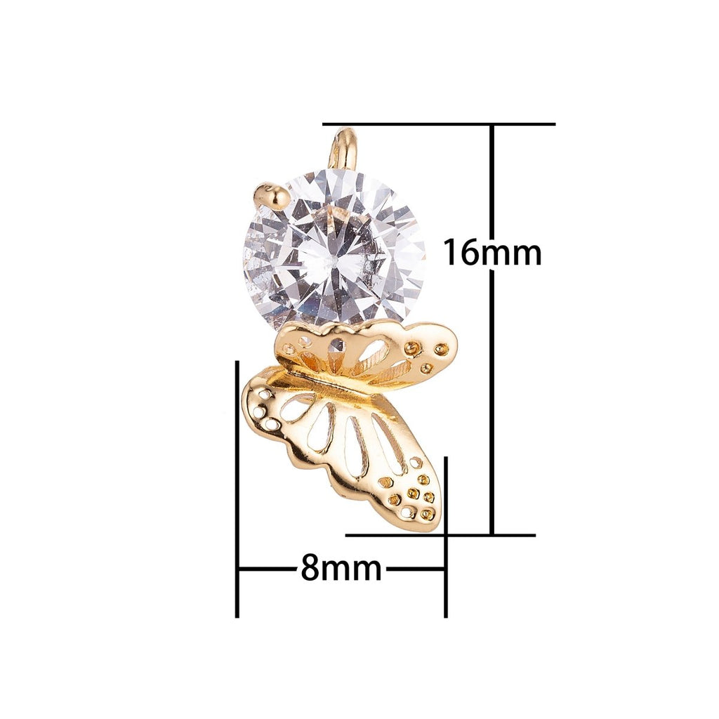 18K Gold plated Butterfly Hanging on solitaire Crystal Cubic Zirconia Bracelet Delicate Necklace Pendant Earring Gift for Jewelry Making C-143 - DLUXCA