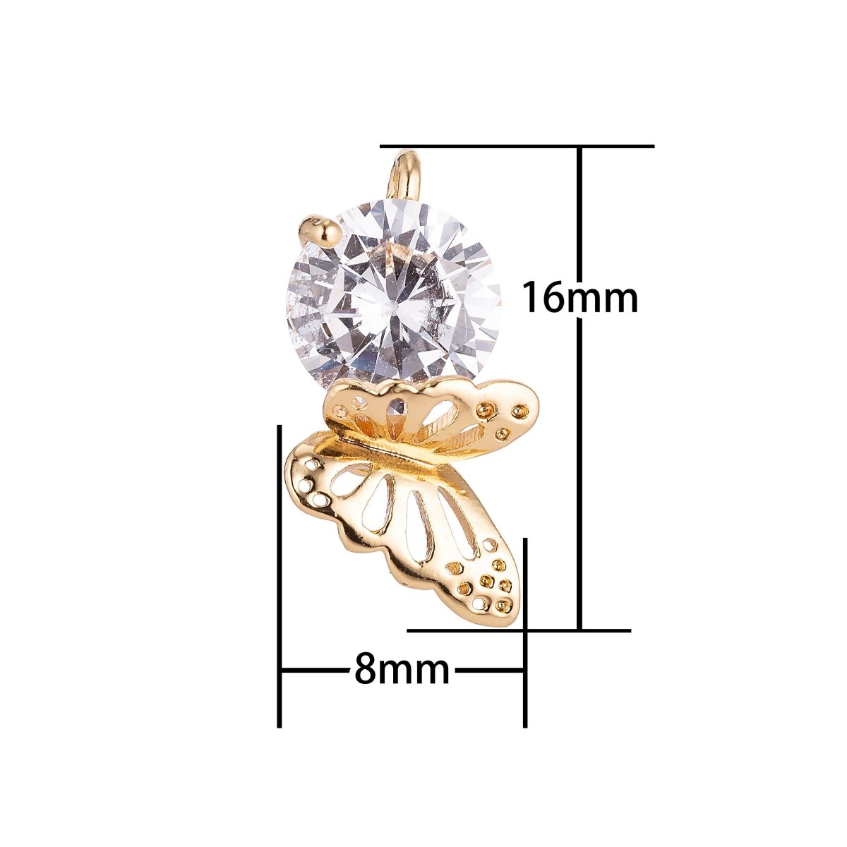18K Gold plated Butterfly Hanging on solitaire Crystal Cubic Zirconia Bracelet Delicate Necklace Pendant Earring Gift for Jewelry Making C-143 - DLUXCA