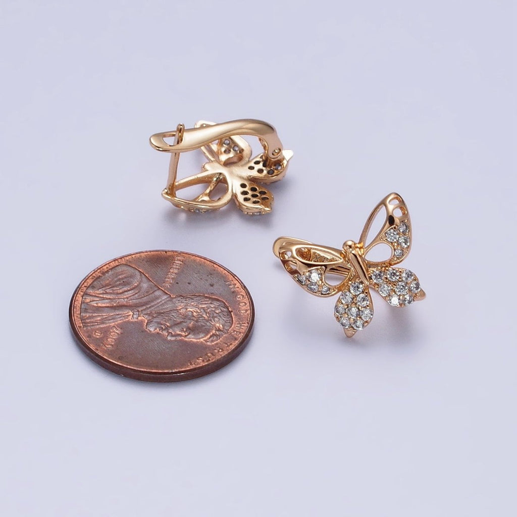 18K Gold plated Butterfly Huggie Earring Micro Pave Cz Stone Animal Insect Mariposa Jewelry AB1077 - DLUXCA