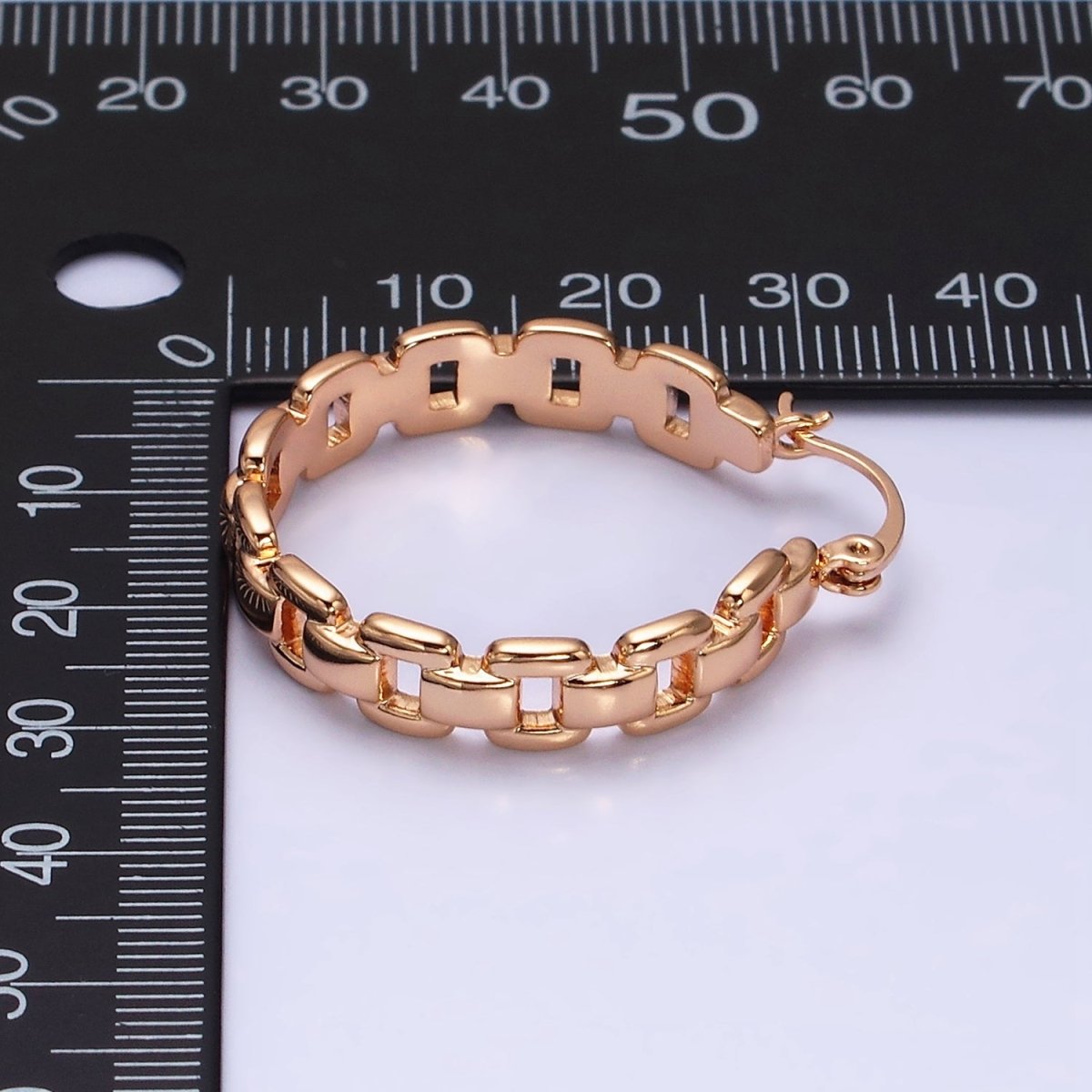 18K Gold plated Cable Chain Link 30mm French Lock Hoop Latch Earrings | AD1366 - DLUXCA