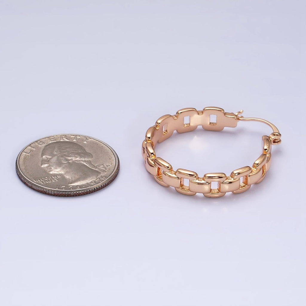 18K Gold plated Cable Chain Link 30mm French Lock Hoop Latch Earrings | AD1366 - DLUXCA