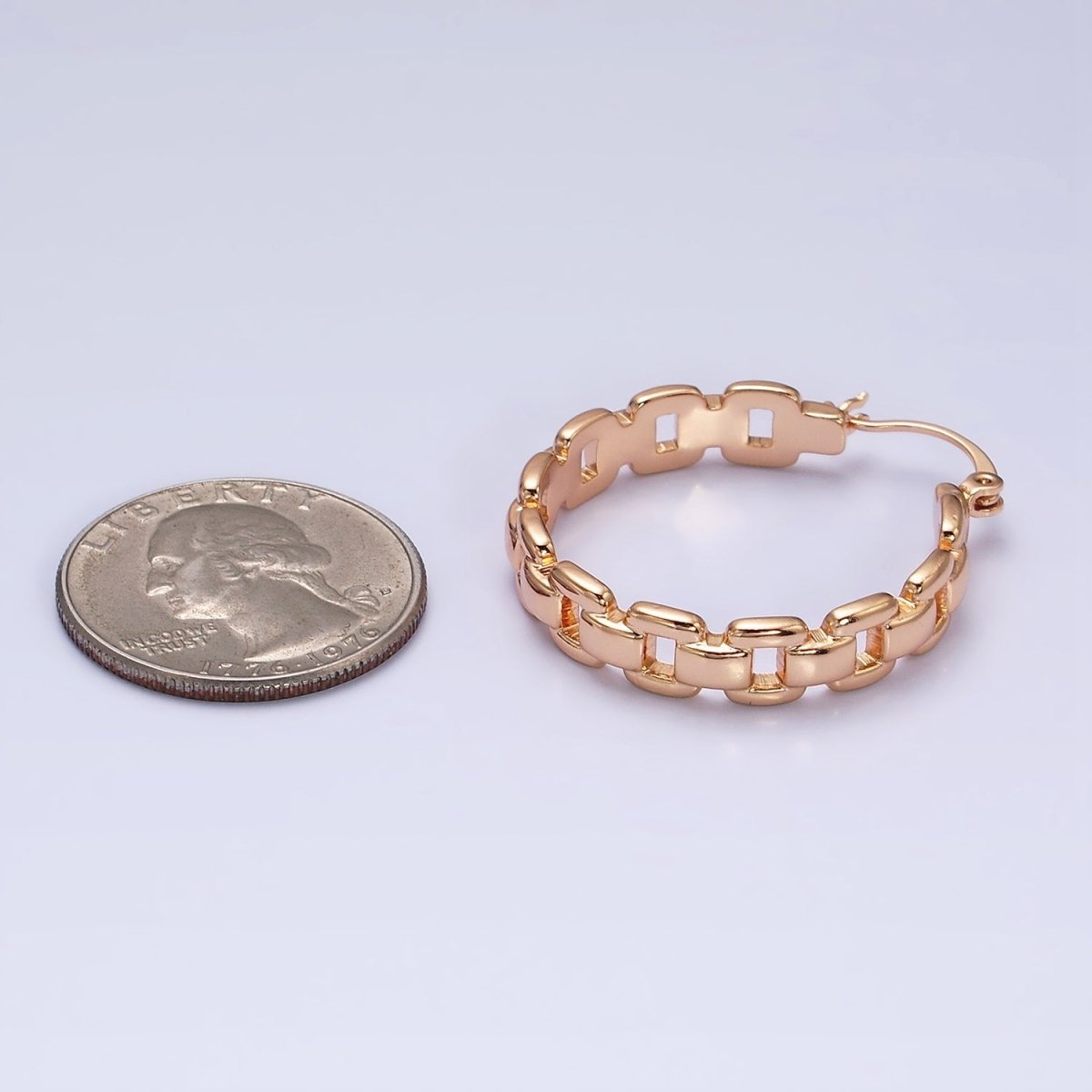 18K Gold plated Cable Chain Link 30mm French Lock Hoop Latch Earrings | AD1366 - DLUXCA