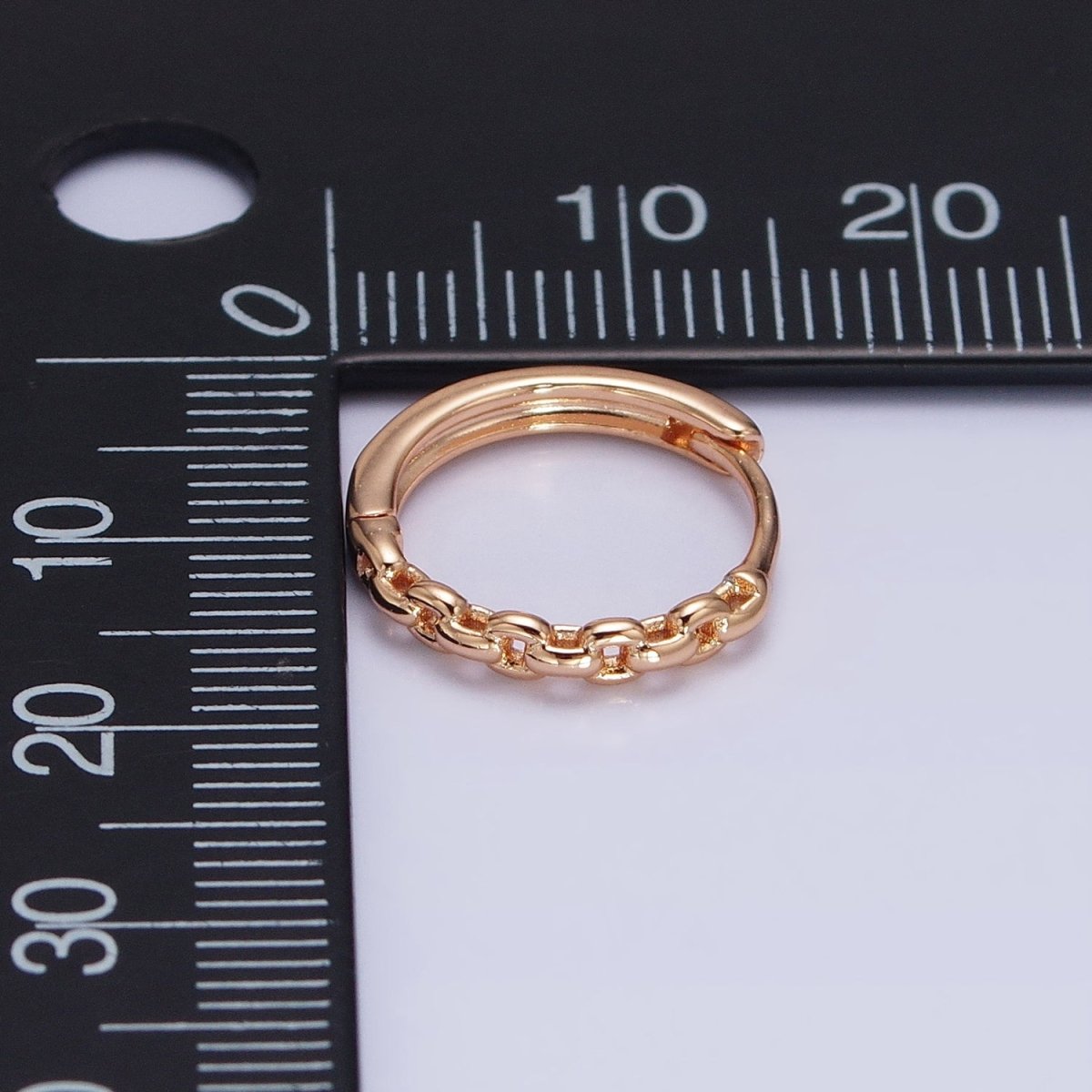 18K Gold plated Cable Link Chain Endless Hoop Huggie Earrings | AD-1410 - DLUXCA