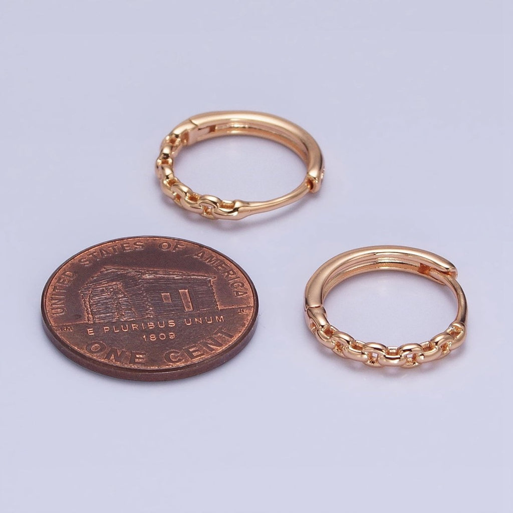 18K Gold plated Cable Link Chain Endless Hoop Huggie Earrings | AD-1410 - DLUXCA