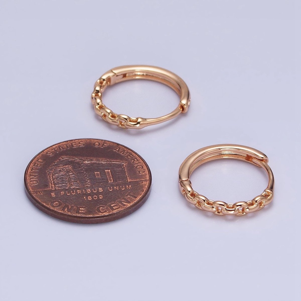 18K Gold plated Cable Link Chain Endless Hoop Huggie Earrings | AD-1410 - DLUXCA