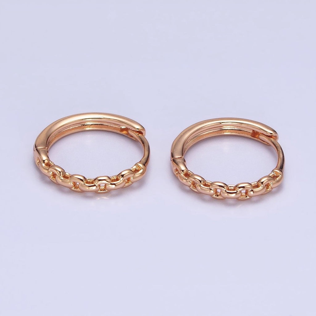 18K Gold plated Cable Link Chain Endless Hoop Huggie Earrings | AD-1410 - DLUXCA