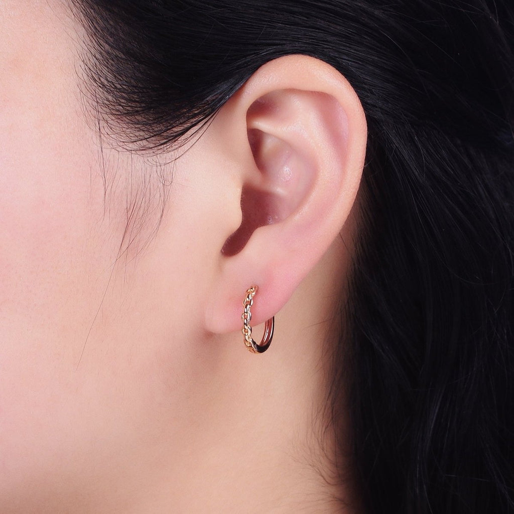18K Gold plated Cable Link Chain Endless Hoop Huggie Earrings | AD-1410 - DLUXCA