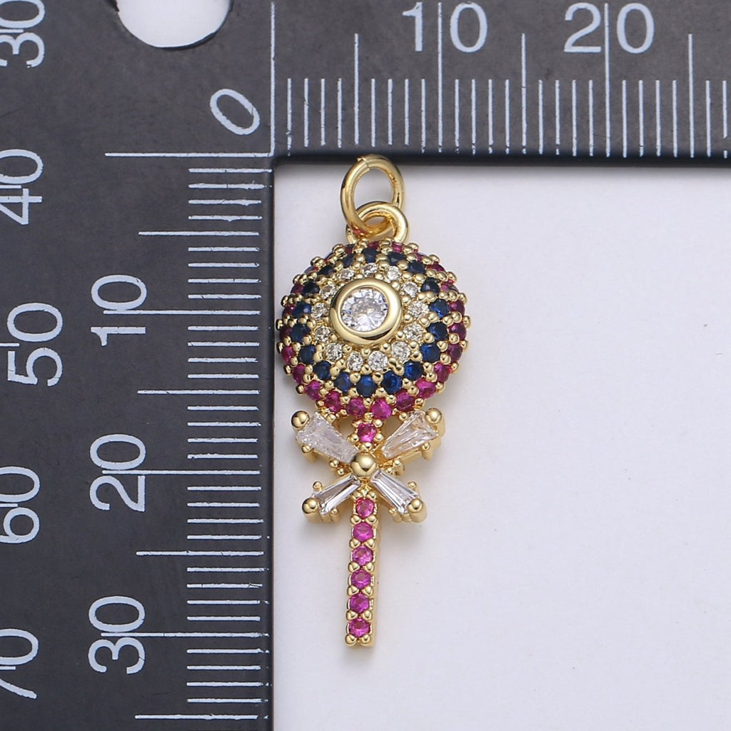 18K Gold plated Candy Charm Lollypop Pendant with Cubic Zirconia M-593 - DLUXCA