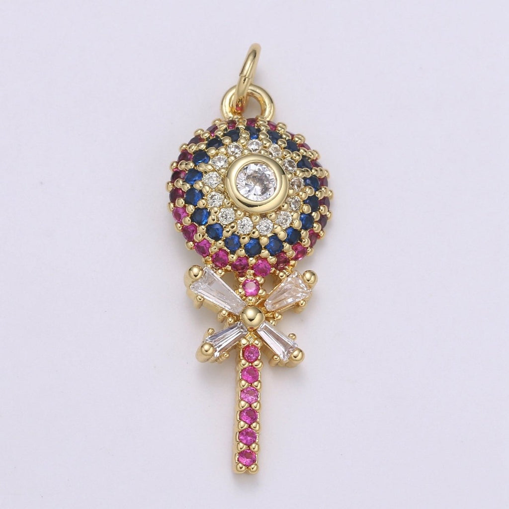 18K Gold plated Candy Charm Lollypop Pendant with Cubic Zirconia M-593 - DLUXCA