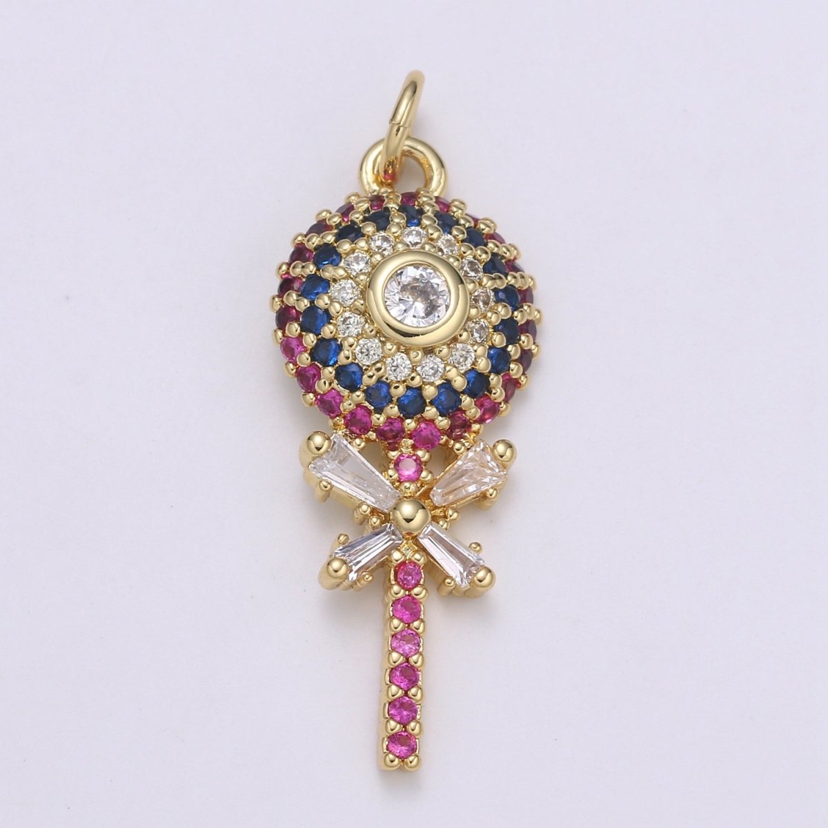 18K Gold plated Candy Charm Lollypop Pendant with Cubic Zirconia M-593 - DLUXCA
