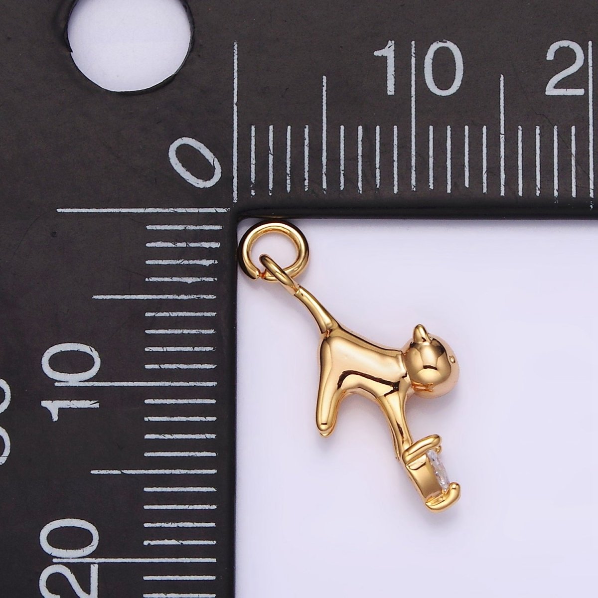 18K Gold plated Cat Pet Animal Clear Heart CZ Charm | N1757 - DLUXCA