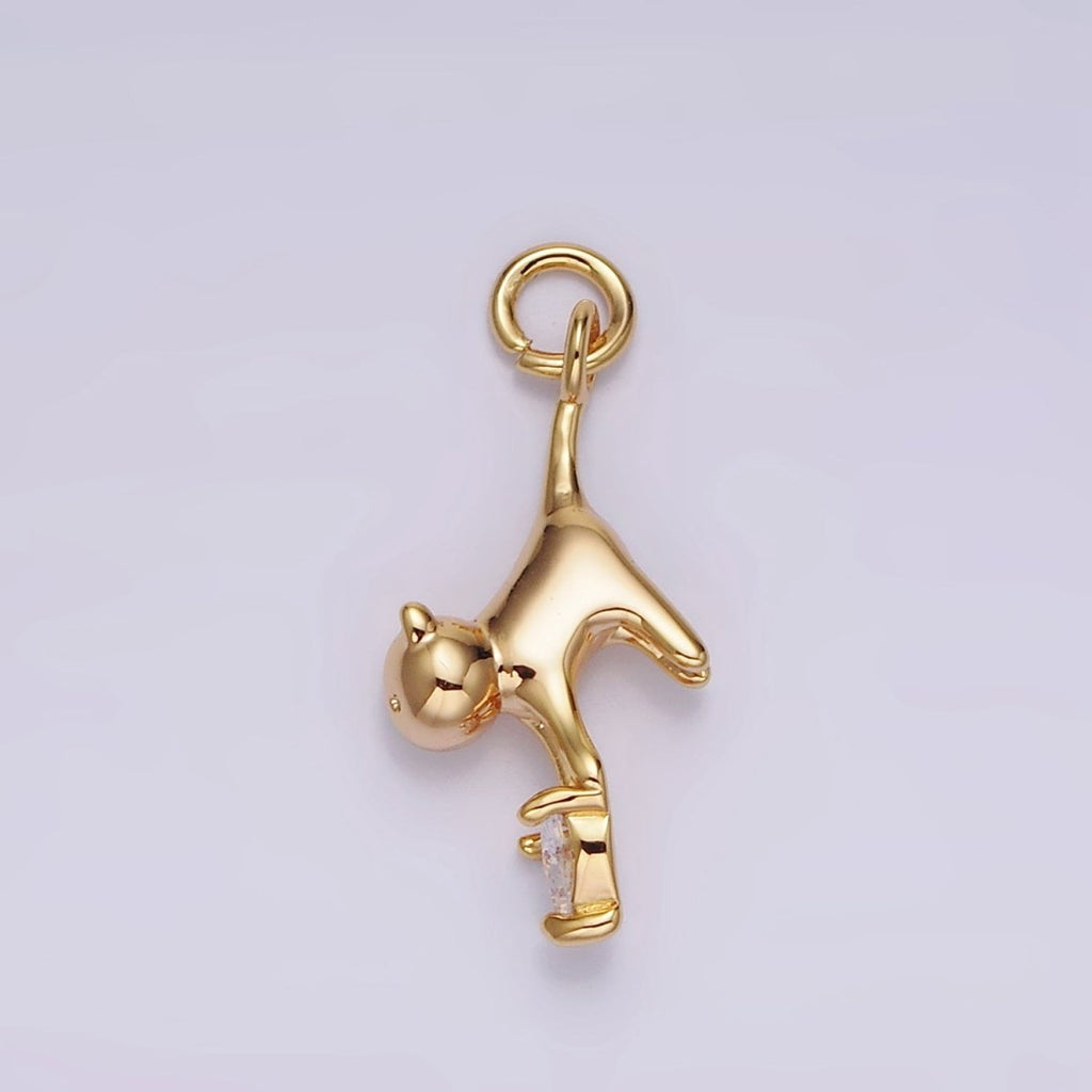 18K Gold plated Cat Pet Animal Clear Heart CZ Charm | N1757 - DLUXCA