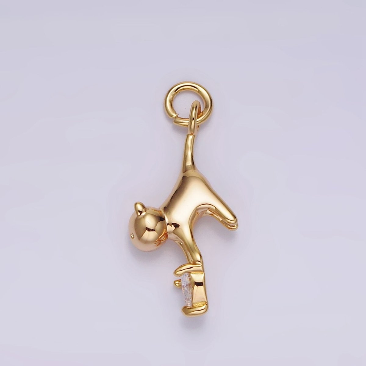 18K Gold plated Cat Pet Animal Clear Heart CZ Charm | N1757 - DLUXCA
