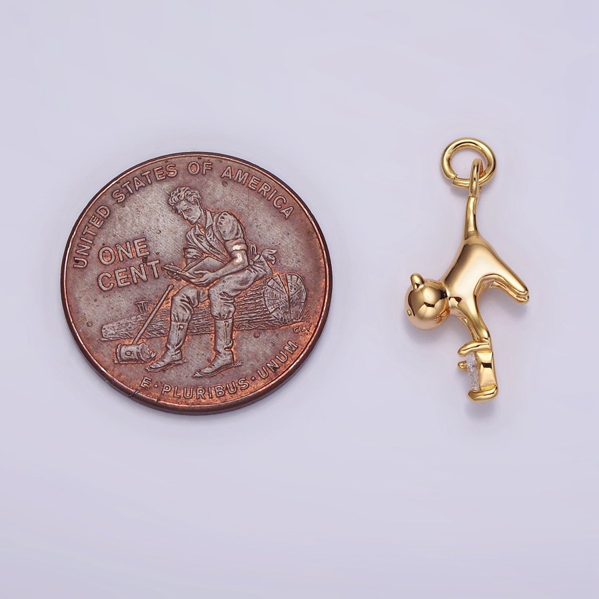 18K Gold plated Cat Pet Animal Clear Heart CZ Charm | N1757 - DLUXCA