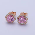 18K Gold plated Celestial Sun Pink CZ 11.4mm Round Stud Earrings | V-008 - DLUXCA