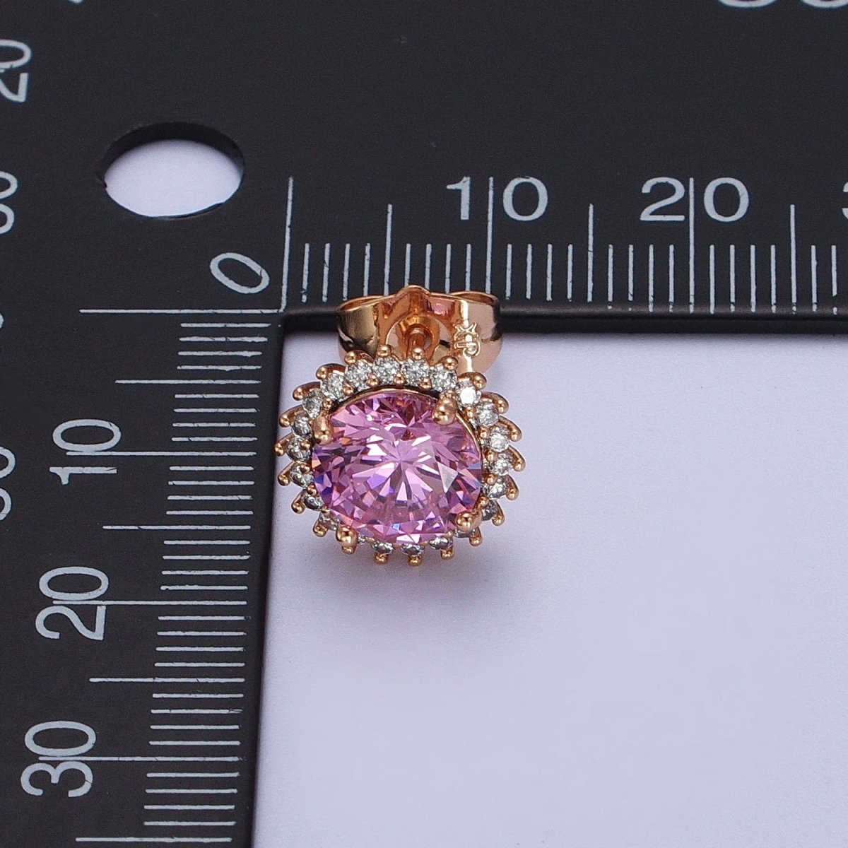 18K Gold plated Celestial Sun Pink CZ 11.4mm Round Stud Earrings | V-008 - DLUXCA