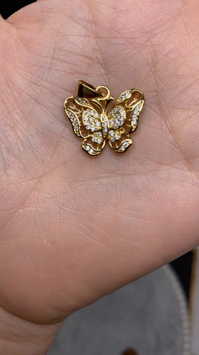 18k Gold plated Charm Dainty Cubic Butterfly Pendant, Bracelet Charm, Necklace Pendant, Micro Pave Animal Jewelry Supply I-630 - DLUXCA