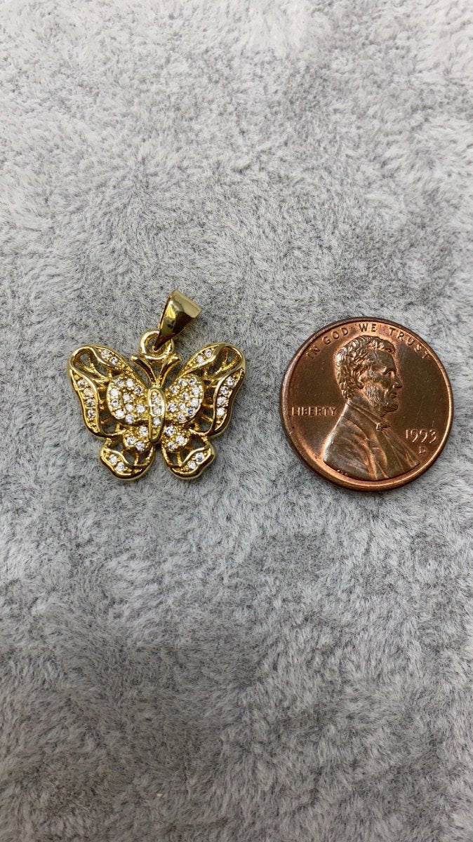 18k Gold plated Charm Dainty Cubic Butterfly Pendant, Bracelet Charm, Necklace Pendant, Micro Pave Animal Jewelry Supply I-630 - DLUXCA