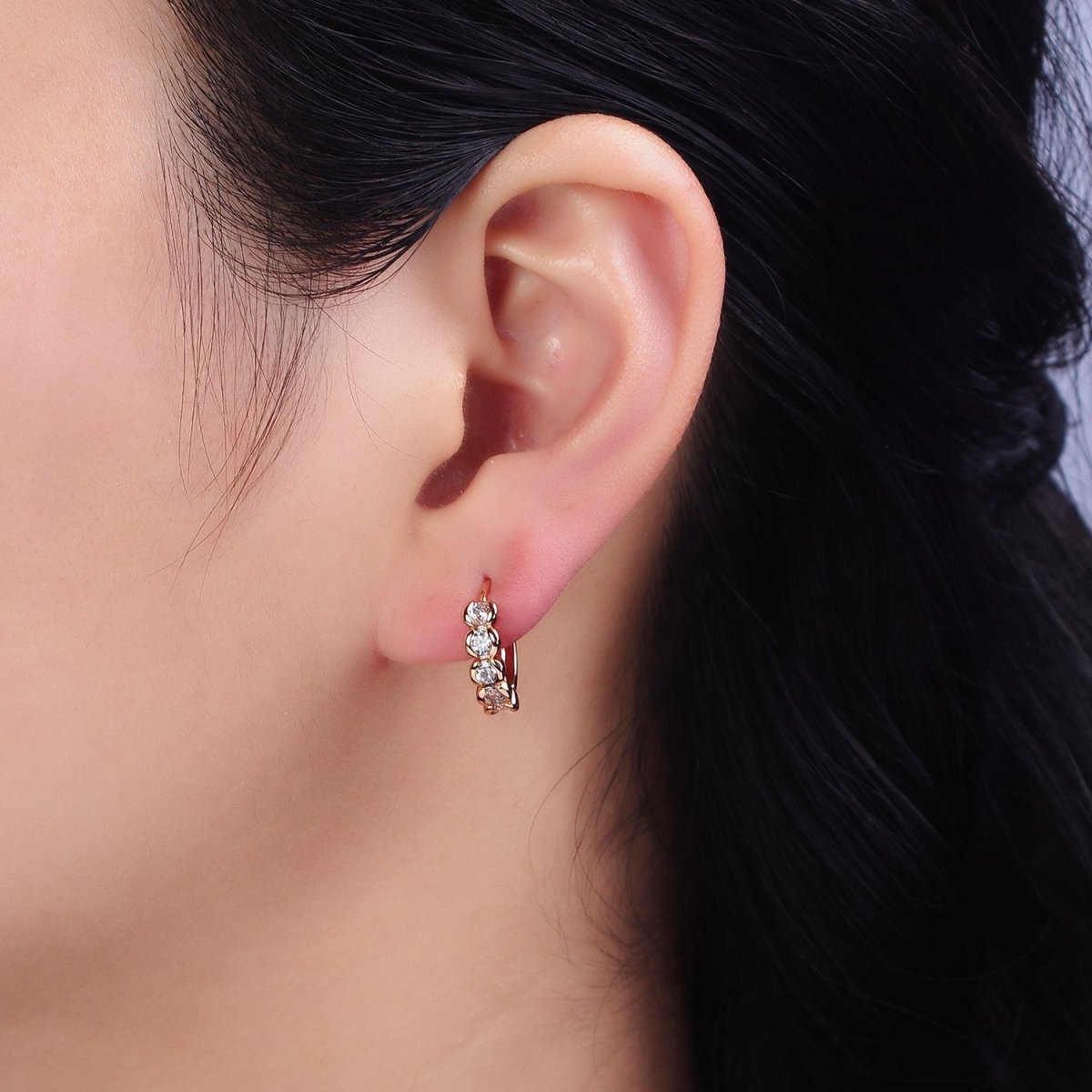 18K Gold plated Clear CZ Beaded Bubble 14mm Endless Hoop Earrings in Gold & Silver | AD1311 AD1312