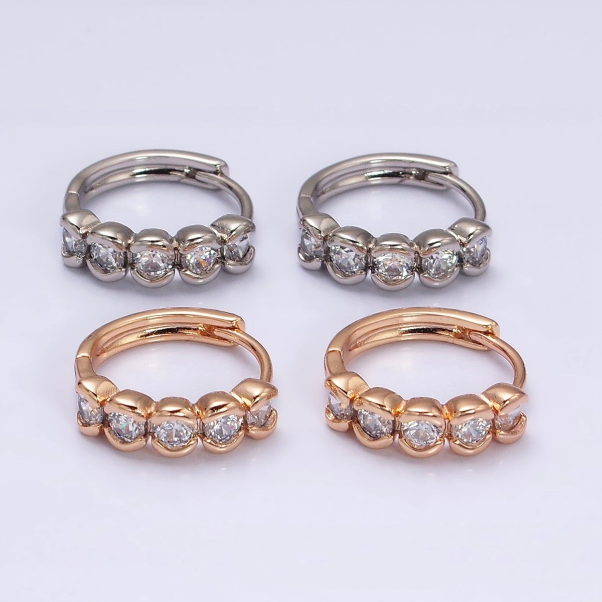 18K Gold plated Clear CZ Beaded Bubble 14mm Endless Hoop Earrings in Gold & Silver | AD1311 AD1312