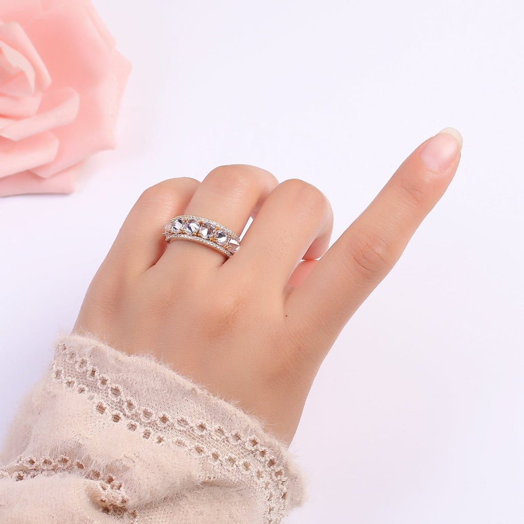18K Gold plated Clear CZ Crystal Adjustable Ring O-332 - DLUXCA