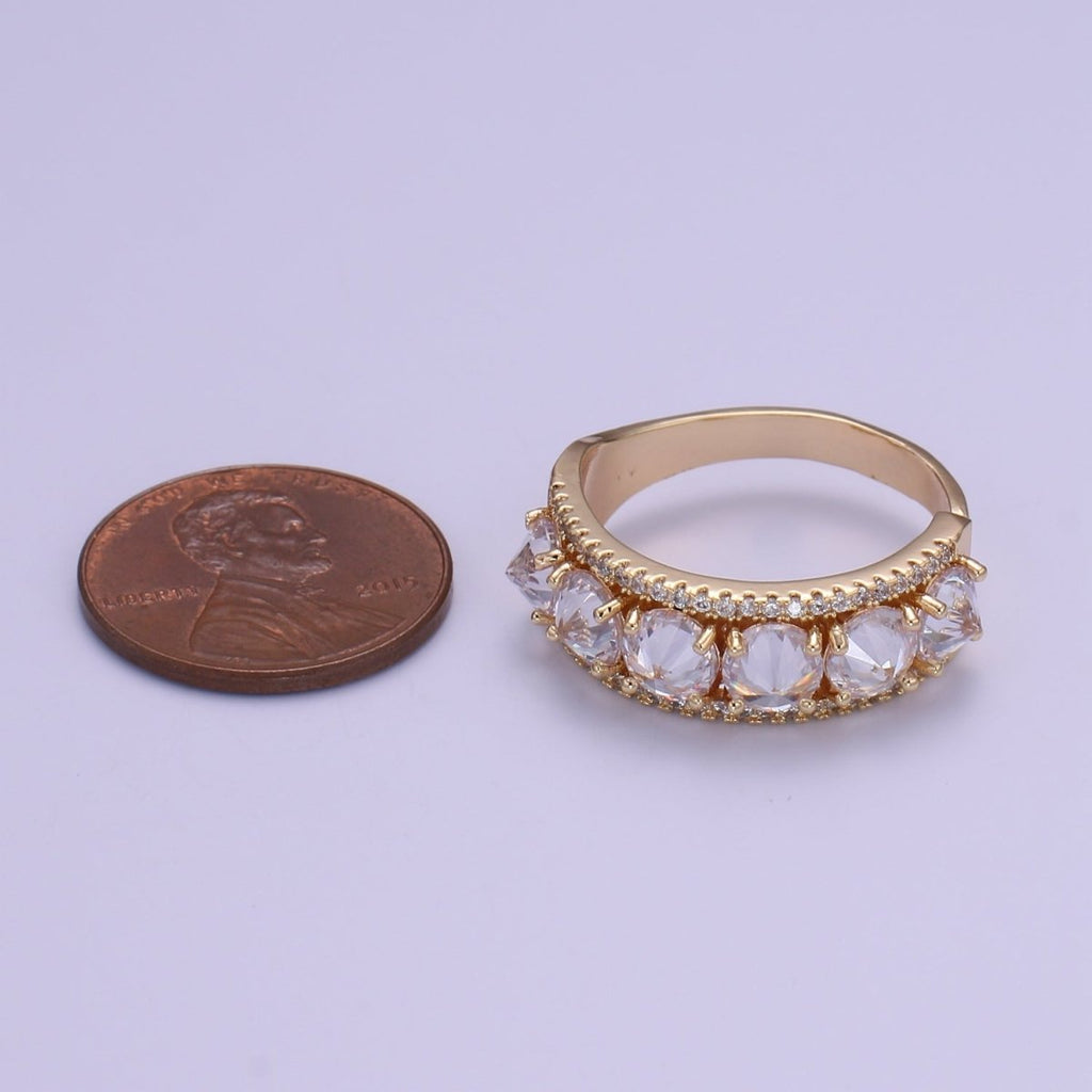 18K Gold plated Clear CZ Crystal Adjustable Ring O-332 - DLUXCA