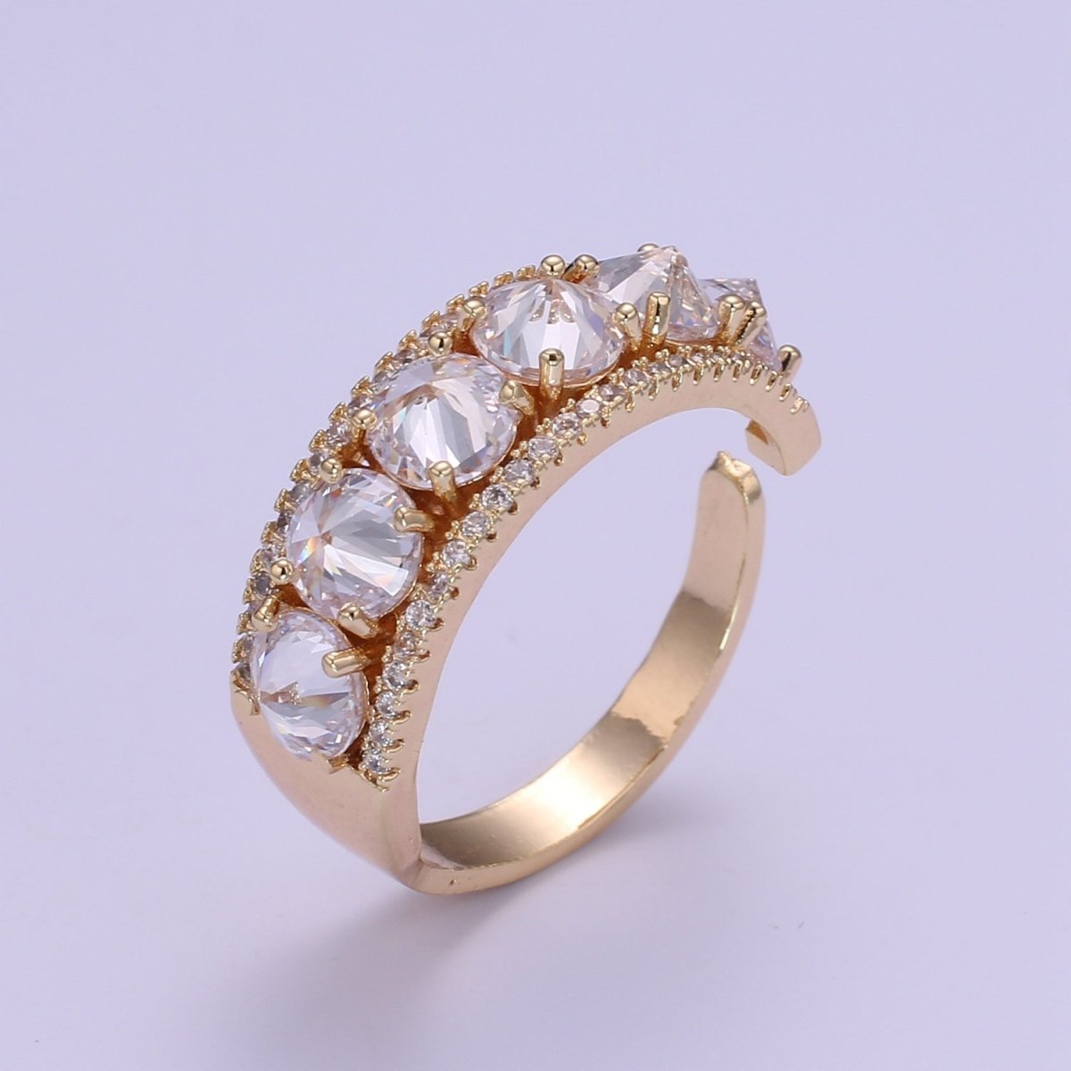 18K Gold plated Clear CZ Crystal Adjustable Ring O-332 - DLUXCA