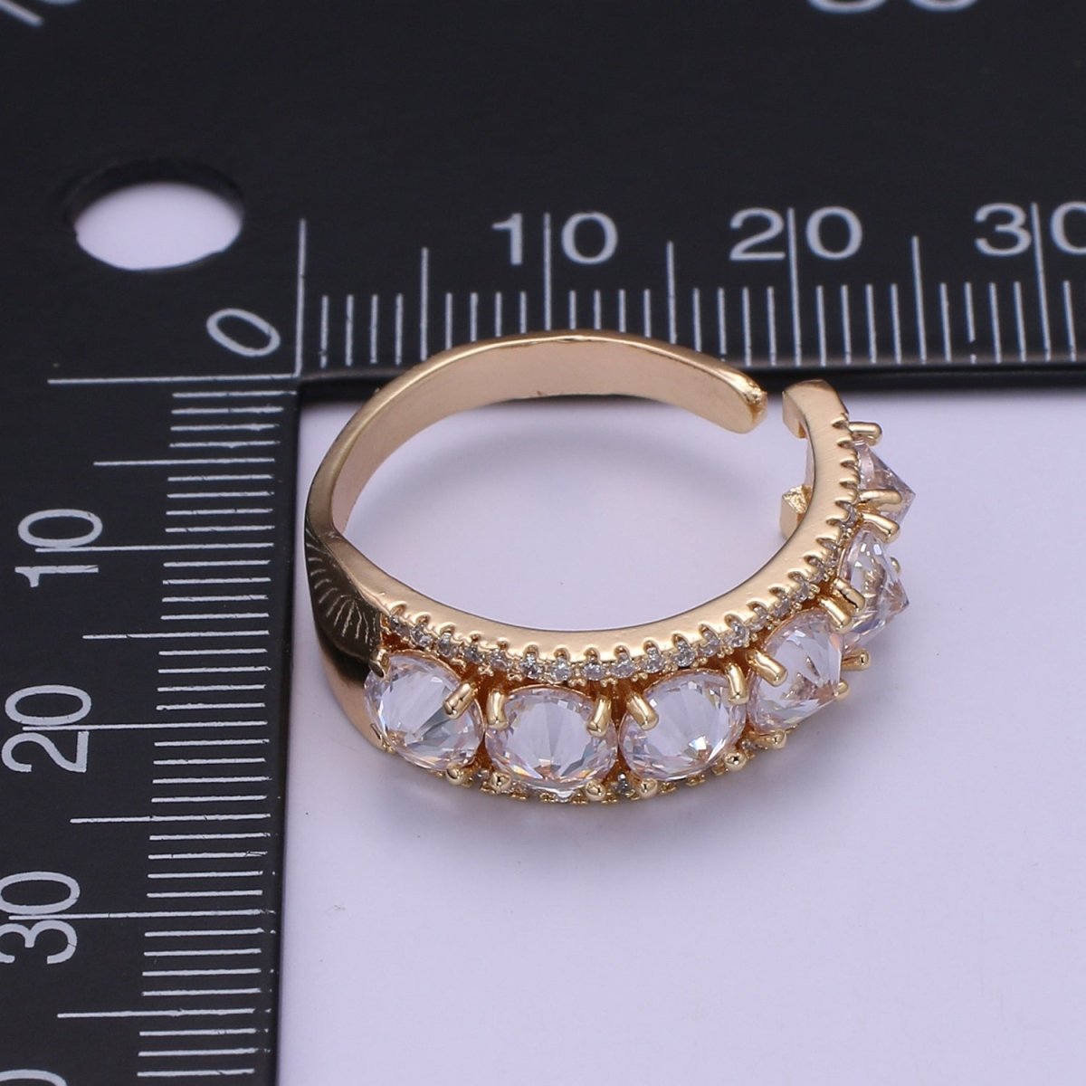 18K Gold plated Clear CZ Crystal Adjustable Ring O-332 - DLUXCA