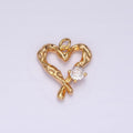 18K Gold plated Clear CZ Dented Molten Open Heart Charm | N1761 - DLUXCA