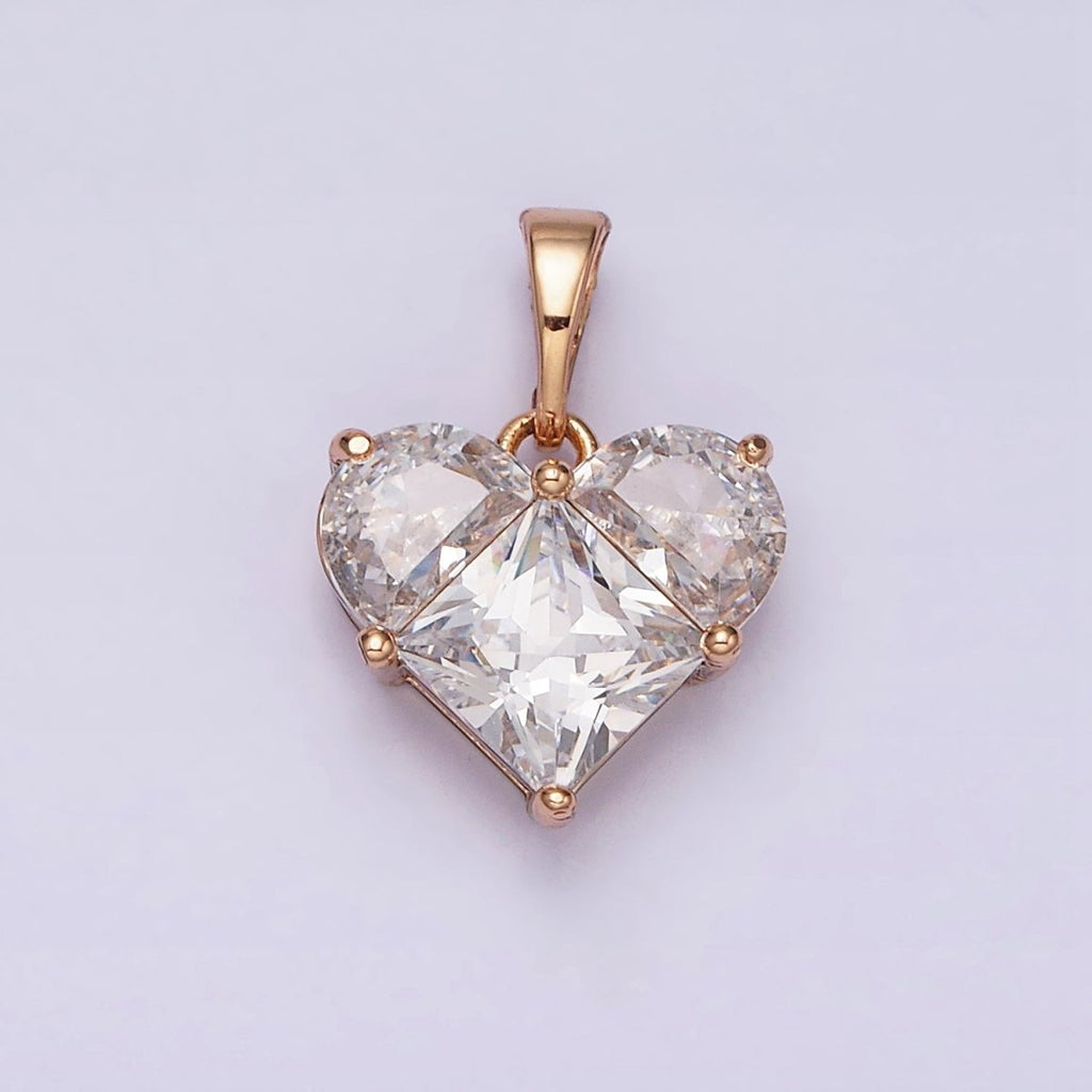 18K Gold plated Clear CZ Pixelated Heart Pendant | AA525 - DLUXCA
