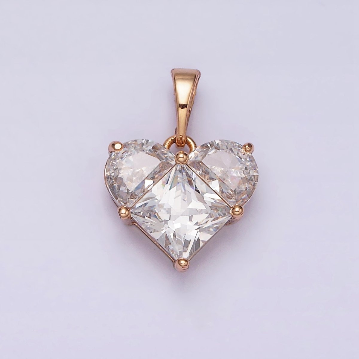 18K Gold plated Clear CZ Pixelated Heart Pendant | AA525 - DLUXCA