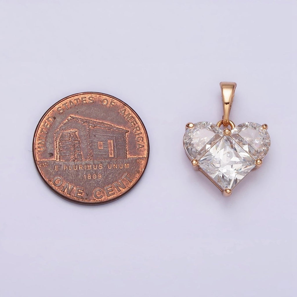 18K Gold plated Clear CZ Pixelated Heart Pendant | AA525 - DLUXCA