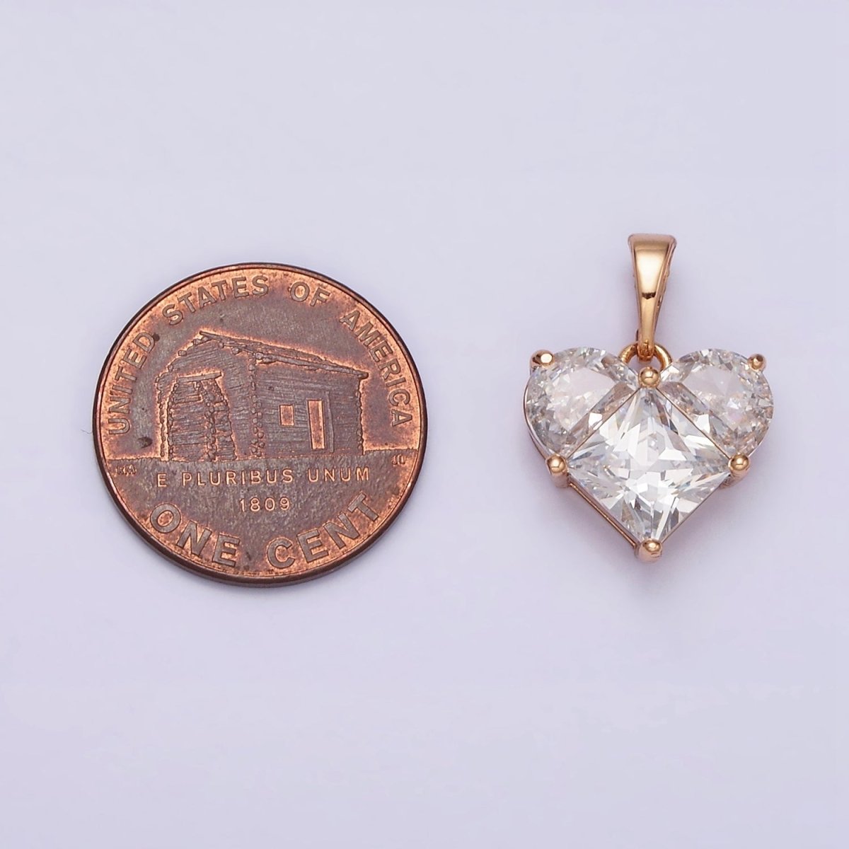 18K Gold plated Clear CZ Pixelated Heart Pendant | AA525 - DLUXCA