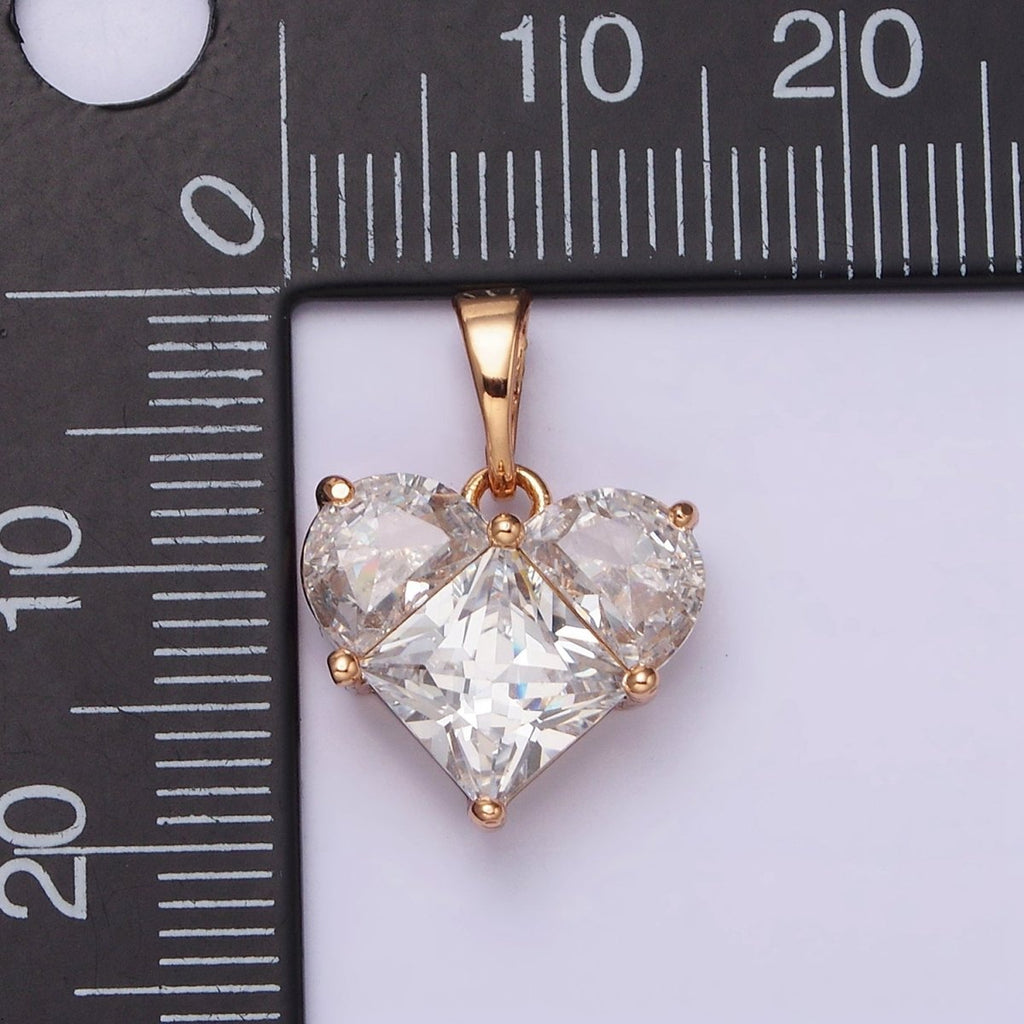 18K Gold plated Clear CZ Pixelated Heart Pendant | AA525 - DLUXCA