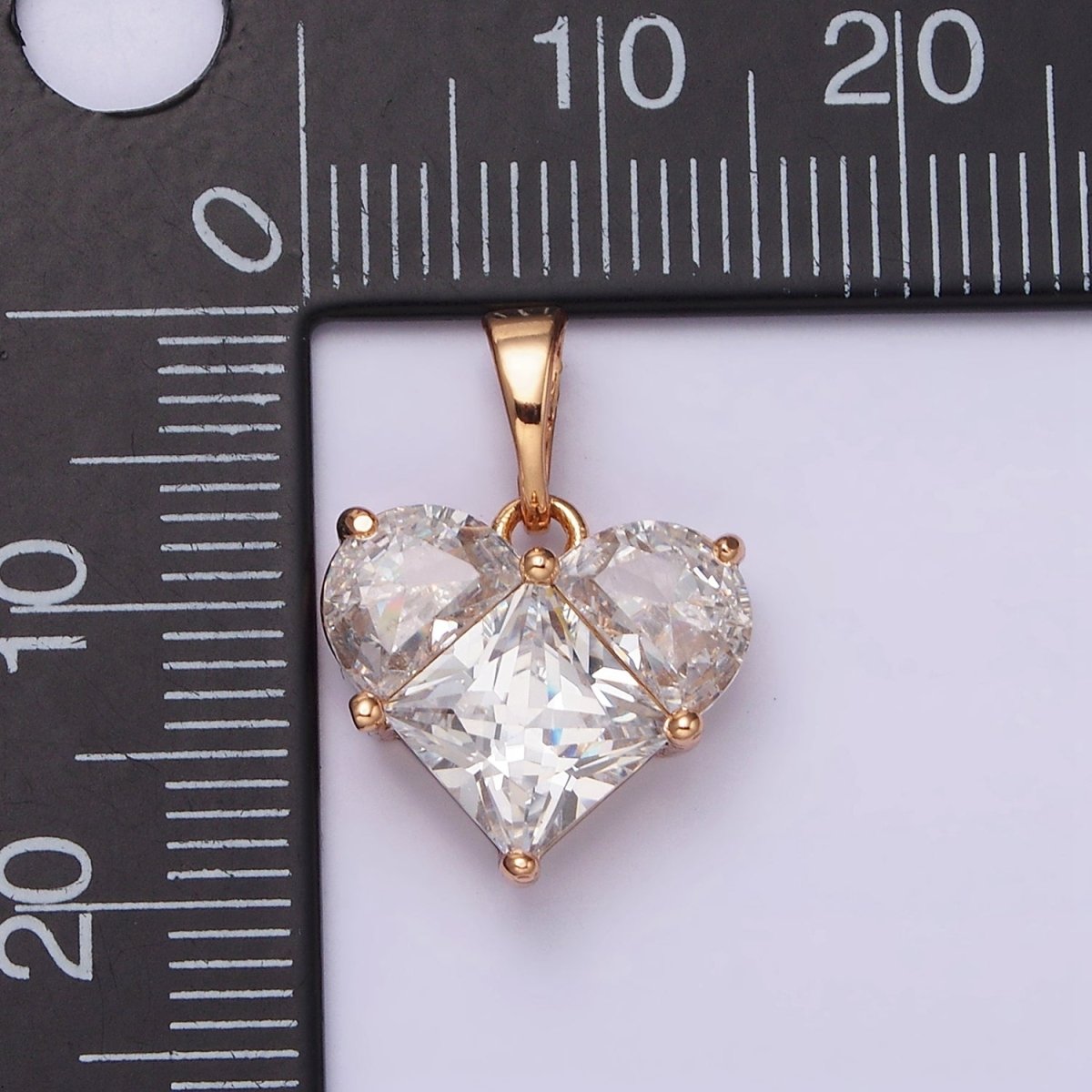 18K Gold plated Clear CZ Pixelated Heart Pendant | AA525 - DLUXCA