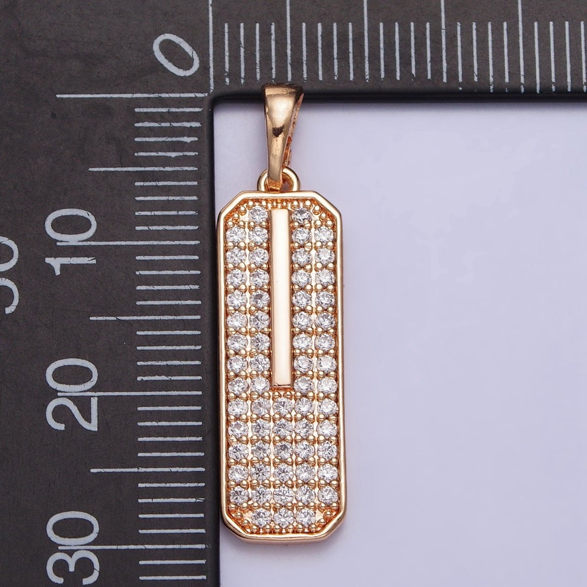 18K Gold plated Clear Micro Paved CZ 30mm Rectangular Tag Pendant | AA028 - DLUXCA