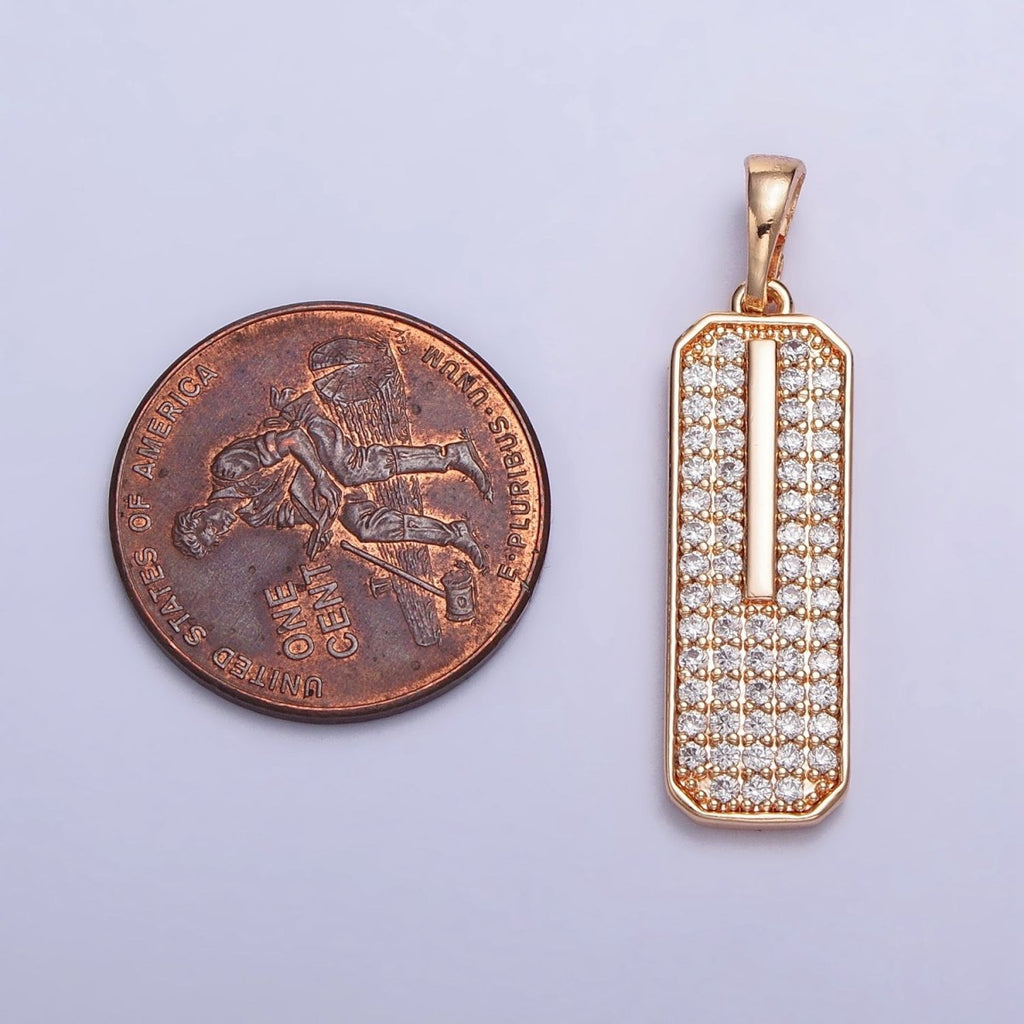18K Gold plated Clear Micro Paved CZ 30mm Rectangular Tag Pendant | AA028 - DLUXCA