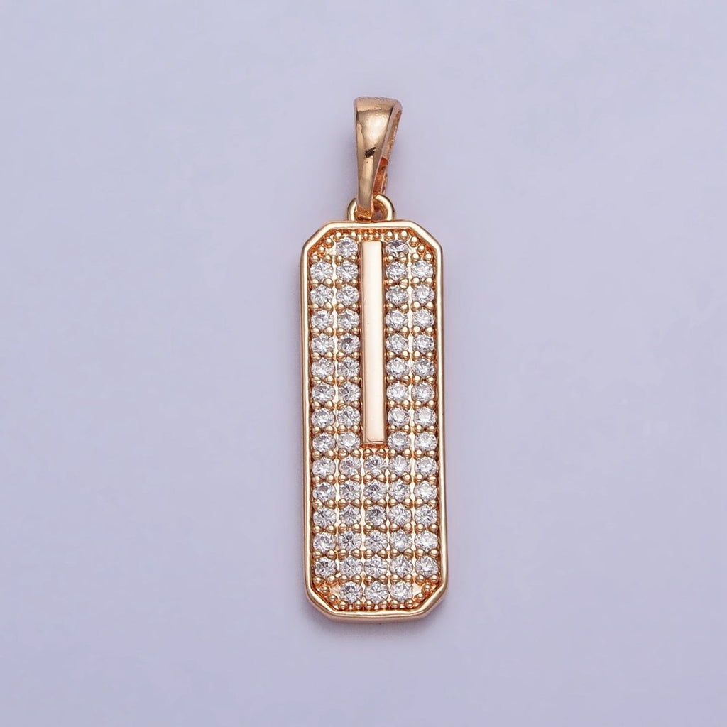 18K Gold plated Clear Micro Paved CZ 30mm Rectangular Tag Pendant | AA028 - DLUXCA