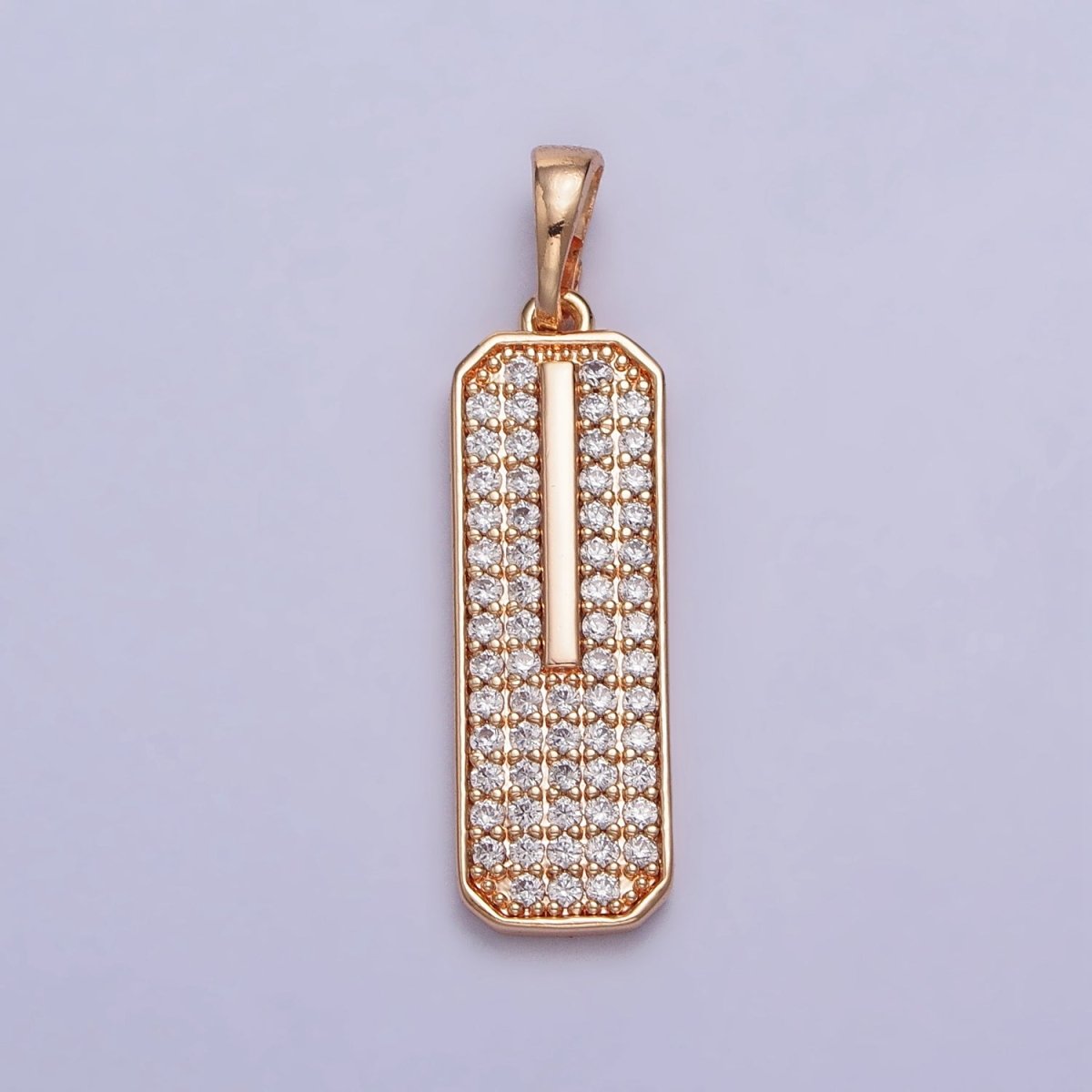 18K Gold plated Clear Micro Paved CZ 30mm Rectangular Tag Pendant | AA028 - DLUXCA