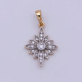 18K Gold plated Clear Micro Paved CZ Celestial North Star Sun Flower Mixed Metal Pendant | N-1431 - DLUXCA