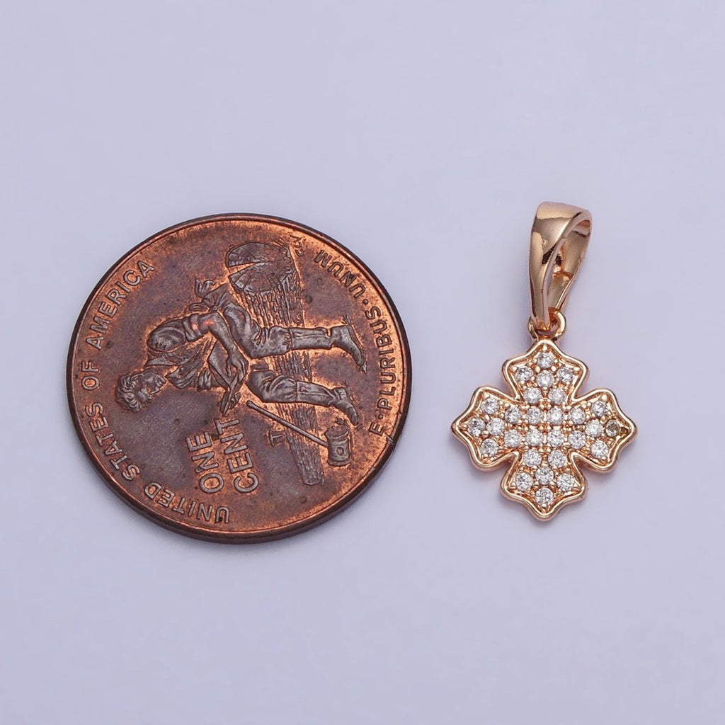 18K Gold plated Clear Micro Paved CZ Clover Geometric Rosy Gold Pendant | AA032 - DLUXCA