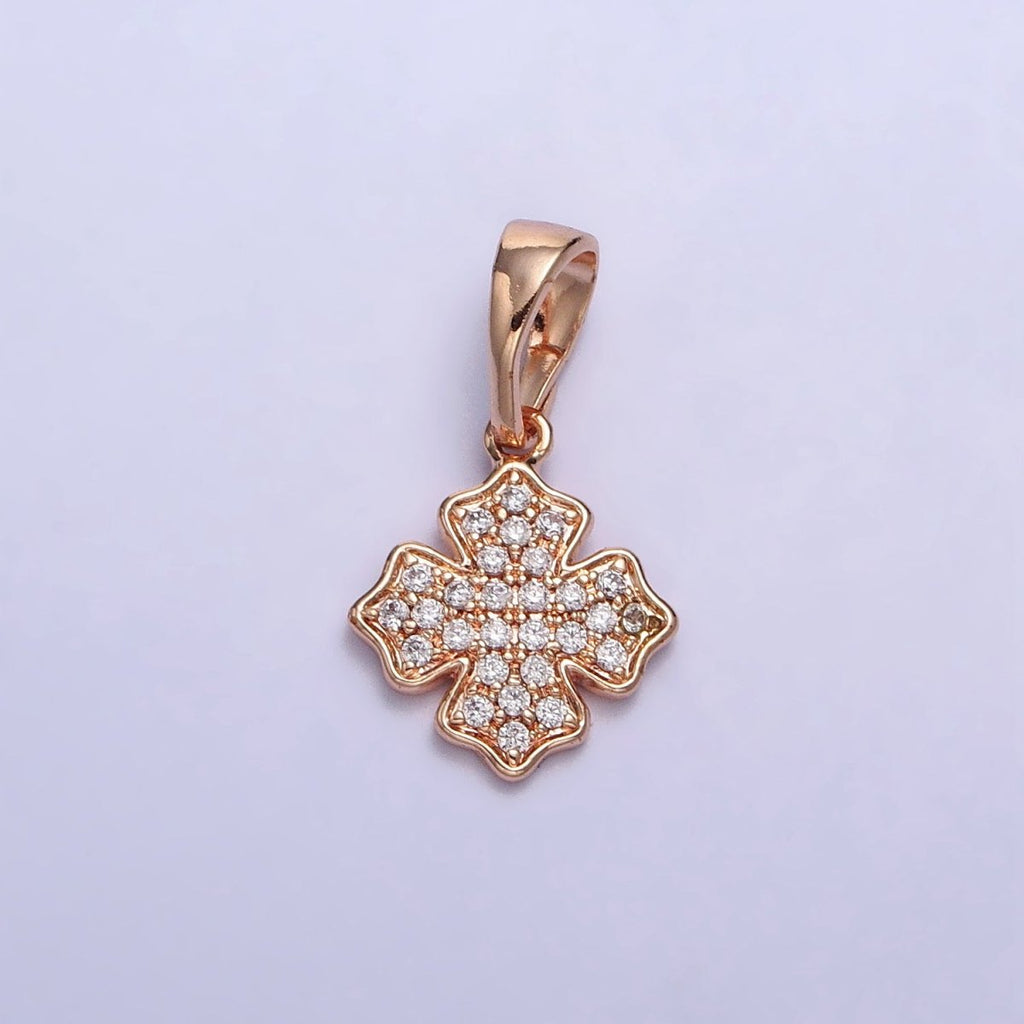 18K Gold plated Clear Micro Paved CZ Clover Geometric Rosy Gold Pendant | AA032 - DLUXCA
